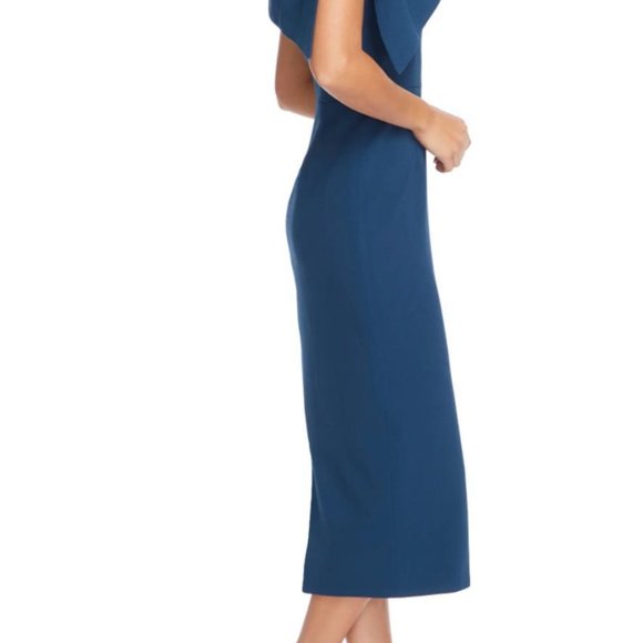 DRESS THE POPULATION Tiffany One-Shoulder Midi Dress in Peacock Blue X-Small - Picture 2 of 6
